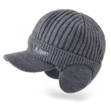 Zimná čiapka so šiltom a náušníkmi - sivá