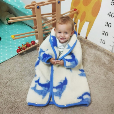  Detské TV vrece - deka z ovčej vlny s delfínmi