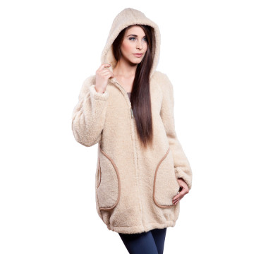 Kabát s kapucňou z ovčej vlny