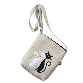 Filcová kabelka - Čierna a biela mačka