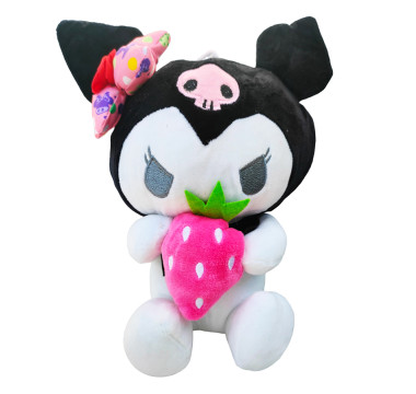 Hello Kitty plyšová KUROMI čierna s jahodou