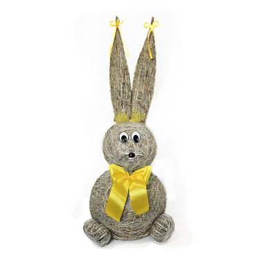 Slamový zajac so žltou mašľou 66 cm
