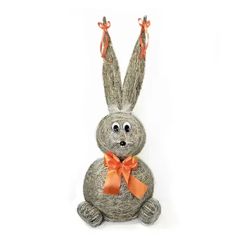 Slamový zajac s oranžovou mašľou 45 cm