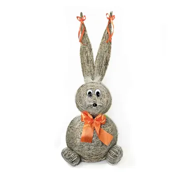 Slamový zajac s oranžovou mašľou 45 cm