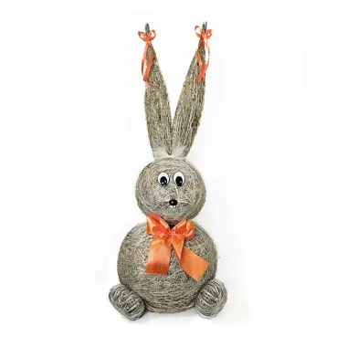 Slamový zajac s oranžovou mašľou 45 cm