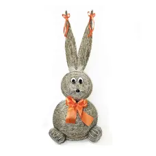 Slamový zajac s oranžovou mašľou 66 cm