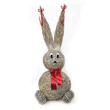 Slamový zajac s červenou mašľou 66 cm