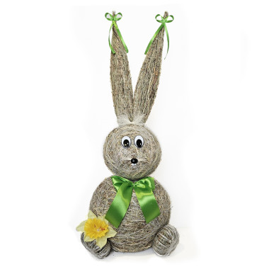 Slamový zajac so zelenou mašľou 75 cm