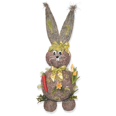 Slamový zajac so žltou mašľou 85 cm