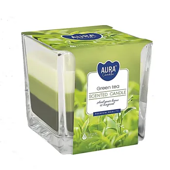 Trojfarebná vonná sviečka v skle - Green Tea 170 g