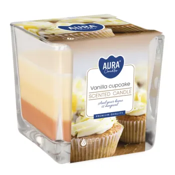 Trojfarebná vonná sviečka v skle - Vanilla Cupcake 170 g