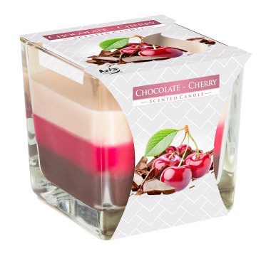 Trojfarebná vonná sviečka v skle - Čerešne v čokoláde