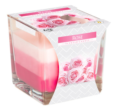 Trojfarebná vonná sviečka v skle - ruže