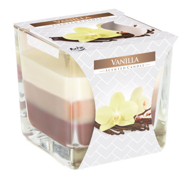 Trojfarebná vonná sviečka v skle - vanilka